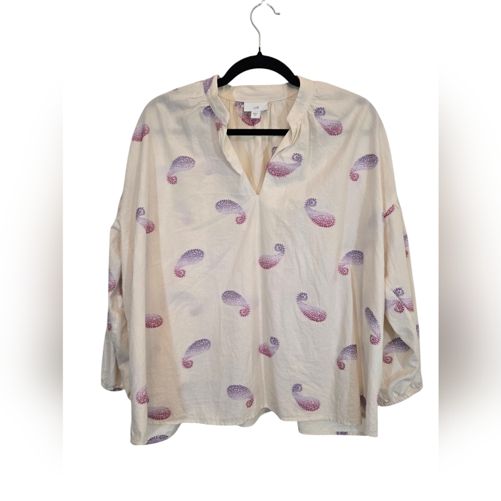 J.Jill Medium Cotton Blend Oversized Split Neck Top Blouse